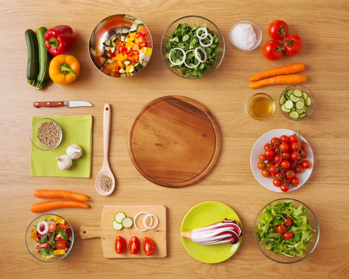 Healthy vegetarian home made food practicing mise en place