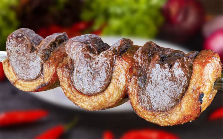 Steak rotisserie at the steakhouse, sliced picanha