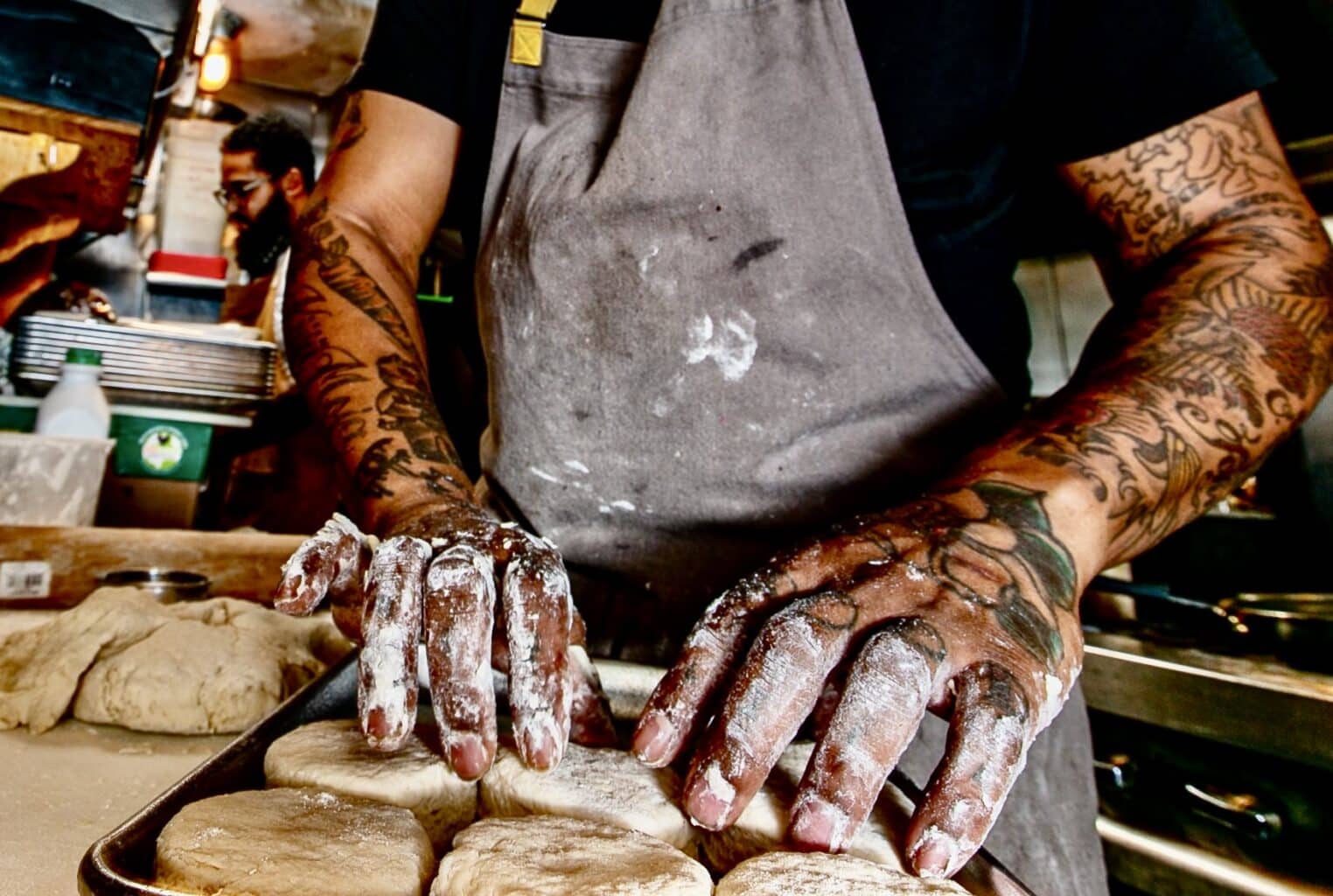 Chef Melvin Johnson making biscuits used  for this acclaimed biscuits and gravy recipe