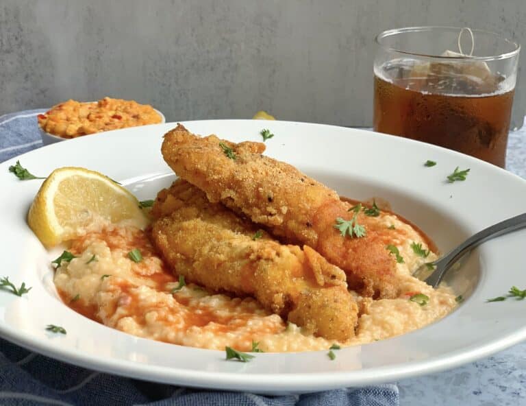 Buttermilk Fried Catfish and Pimento Grits
