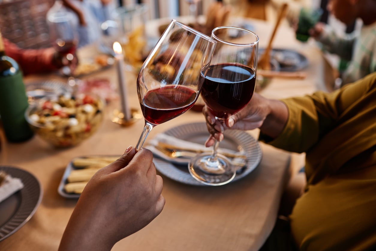 Couple toasted red wine