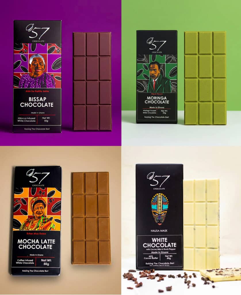 '57 Chocolate collection of chocolate bars made in Ghana