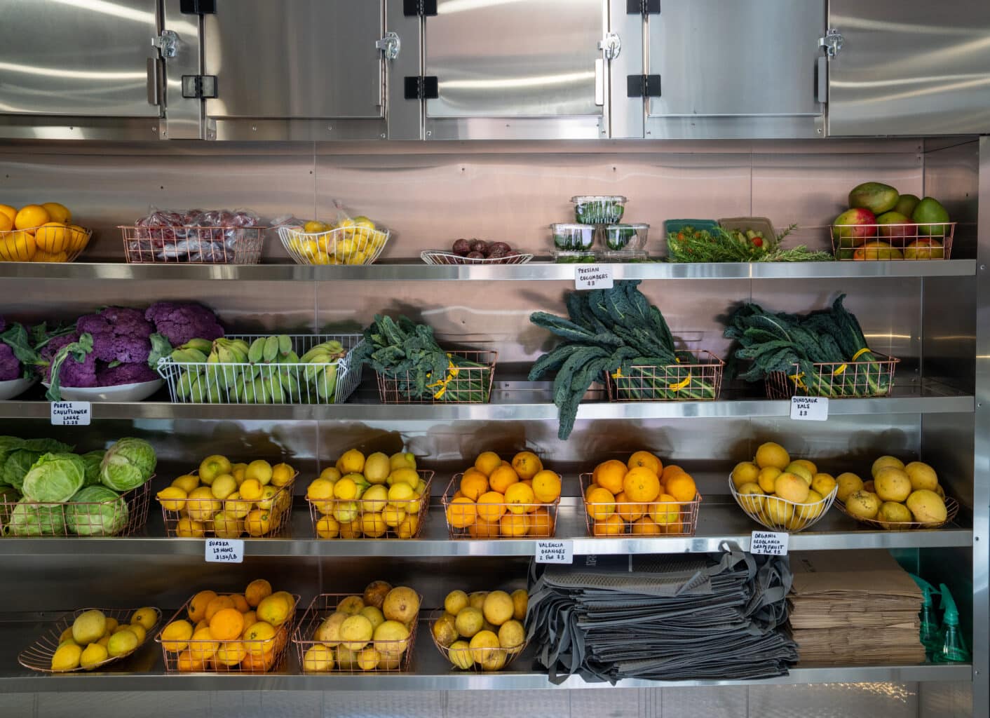 Vegetables offered inside Prosperity Market's mobile food trailer  
